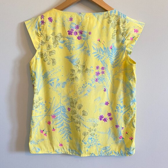 Vintage 80s Short-sleeve Floral Blouse Yellow Summer Top - Picture 9 of 14